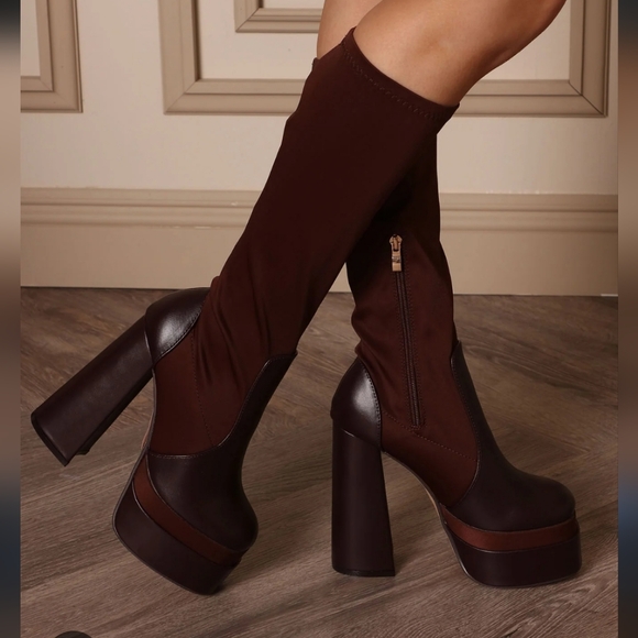 Go-Go Boots PLATFORM Swanky! Fashion Nova / Sheln Size 11 Mahogany Sexy & Fun - Picture 1 of 16